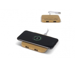 Bamboo Wireless charger with 2 USB hubs 5W bedrukken