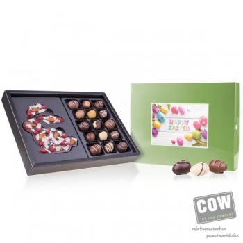 Afbeelding van relatiegeschenk:Pasen - ChocoPostcard - Maxi - Puur - Met chocolade paaseitjes Paaschocolade en een p