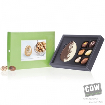 Afbeelding van relatiegeschenk:Pasen ChocoPostcard Midi - Chocolade paaseitjes Chocolade tablet met paaseitjes