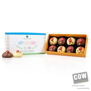 Afbeelding van relatiegeschenk:8 Happy Easter Chicks - Pralines Chocolade paaspralines